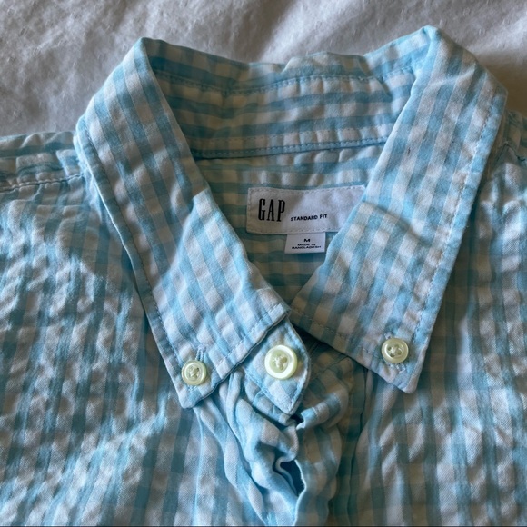 Gap mens light blue shortsleeved casual plaid button up shirt - Picture 4 of 4